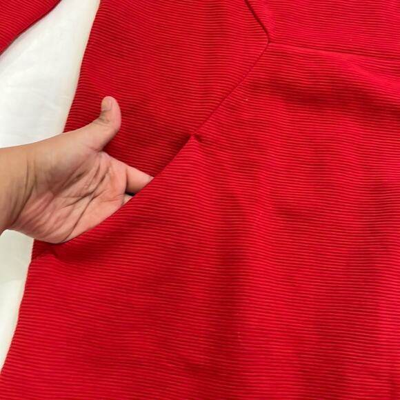 Boden Women’s Small Petite Dress Red Ribbed 3/4 Sleeve Pocket A-Line Solid Mini - Picture 3 of 8